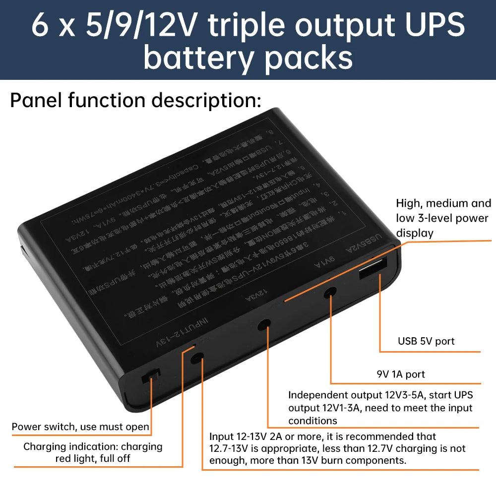 ANENG 6×18650 UPS Battery Box 60W | 5V 9V 12V DC Power Supply