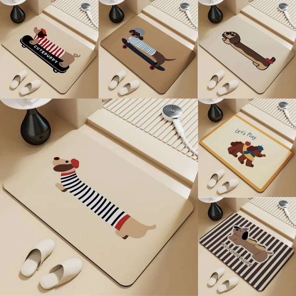Dachshund Diatom Mud Bath Mat – Non-Slip Absorbent Floor Pad