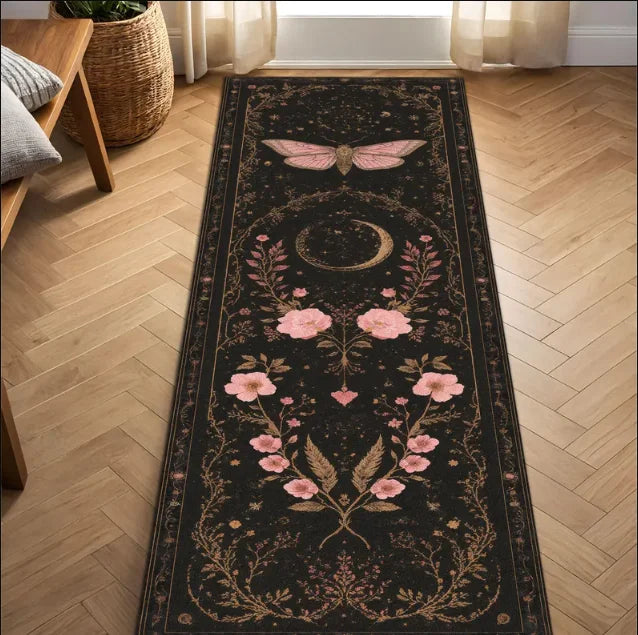 Boho Moth Floral Runner Rug – Non-Slip Washable Hallway Mat