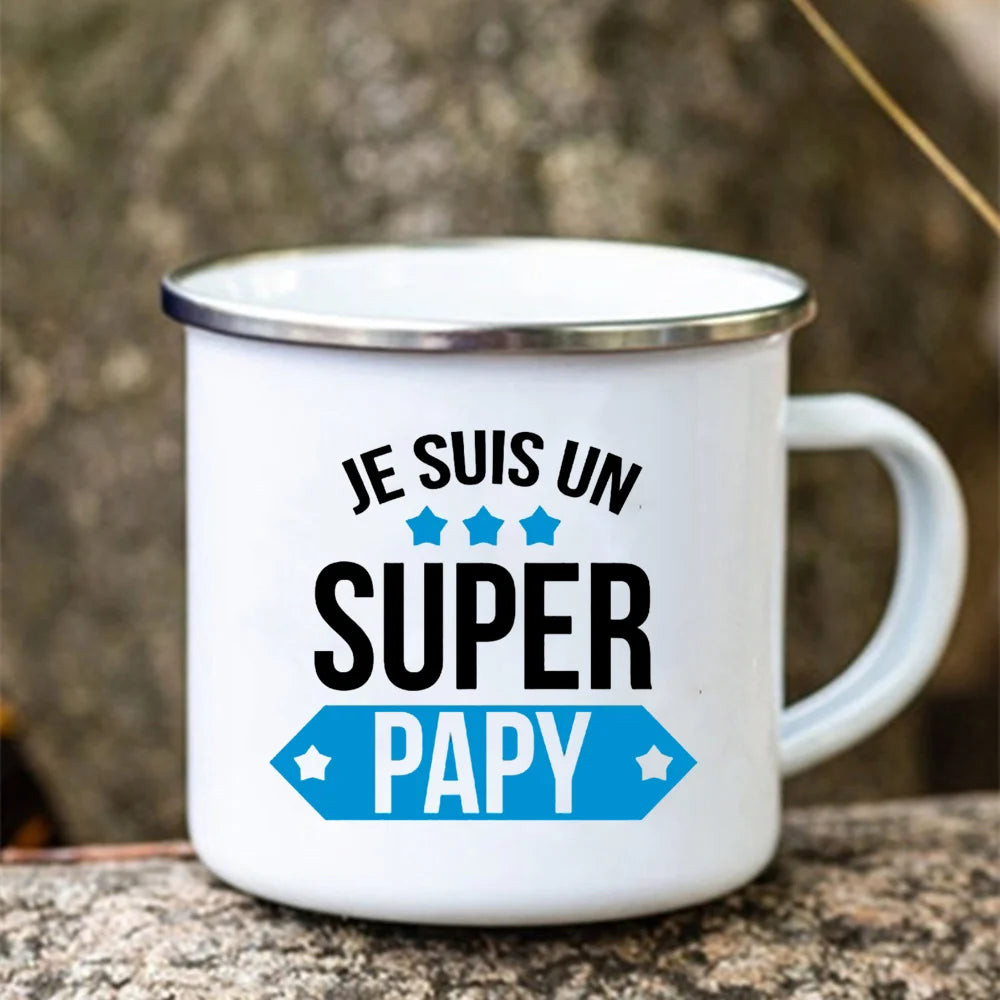 Super Papy Enamel Mug – Grandpa Gift Coffee & Camping Cup
