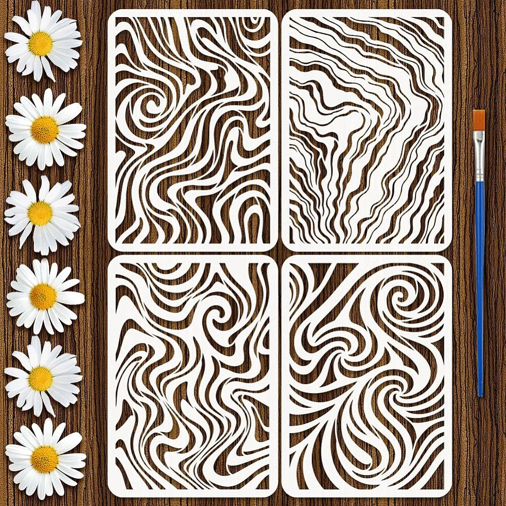4-Piece PET Hollow Out Painting Stencils – DIY Scrapbook Set