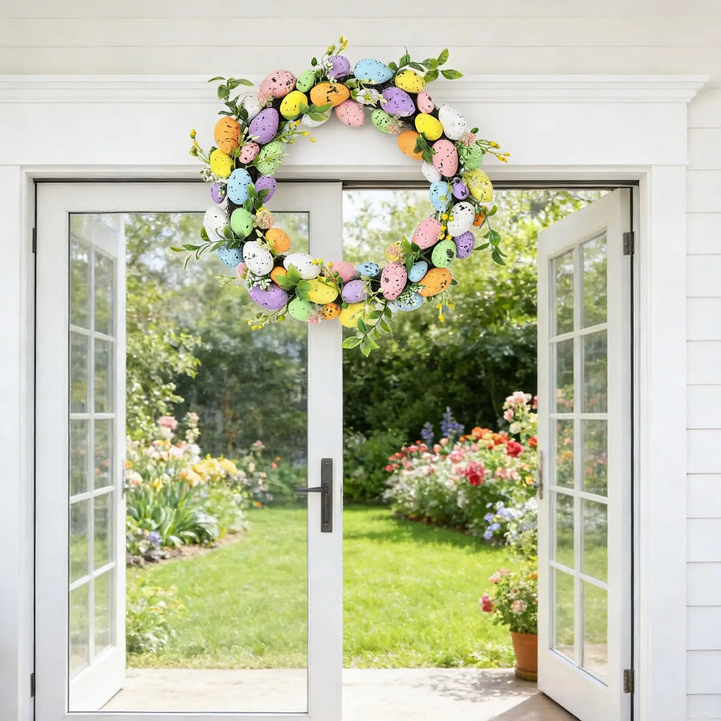 Spring Easter Door Wreath – Artificial Flower Garland with Eggs