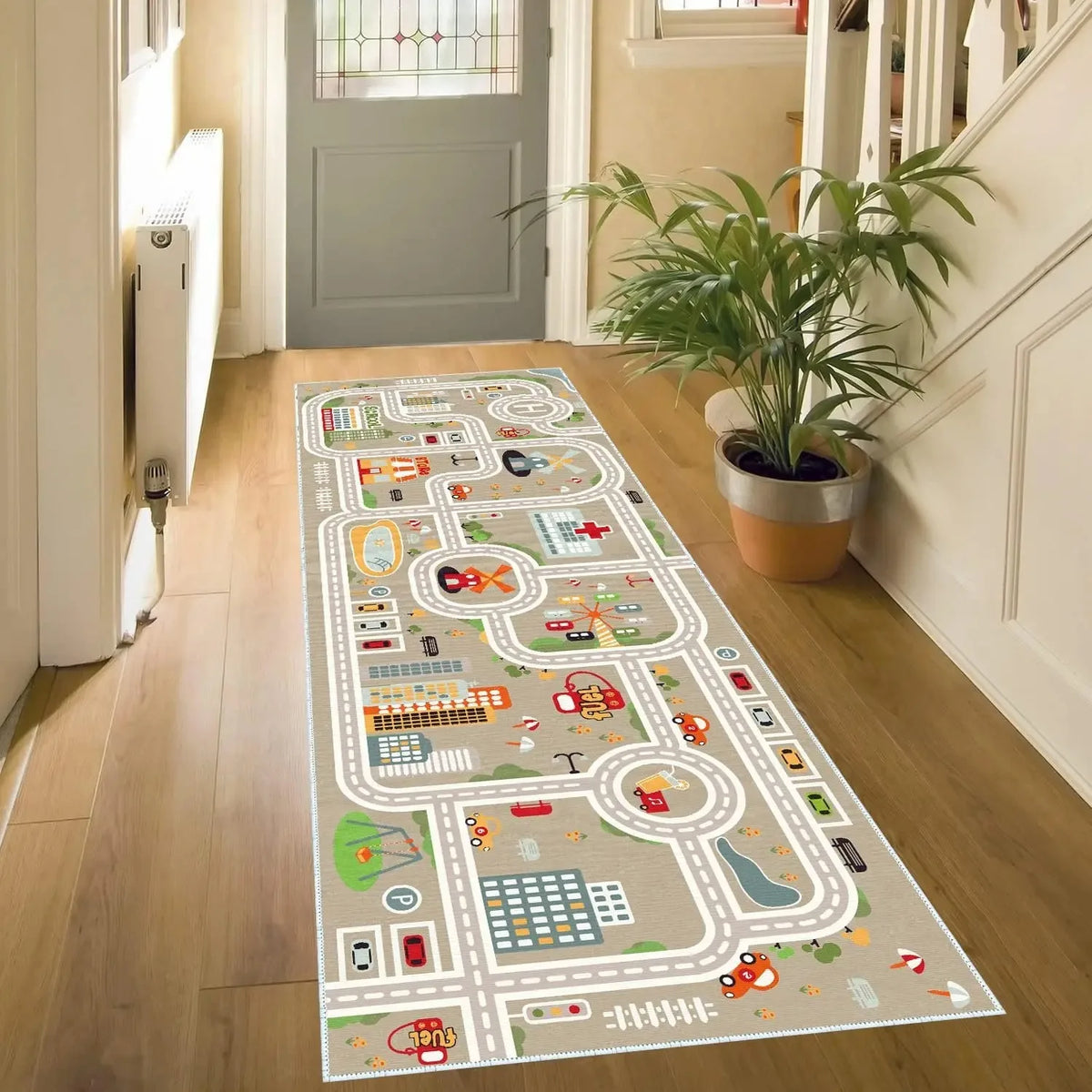 City Traffic Car Road Map Kids Play Rug – Non-Slip Washable