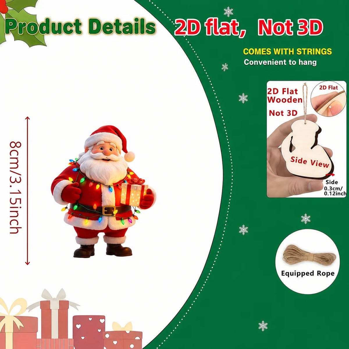 10-Piece Wooden Santa Claus Christmas Hanging Ornaments Set