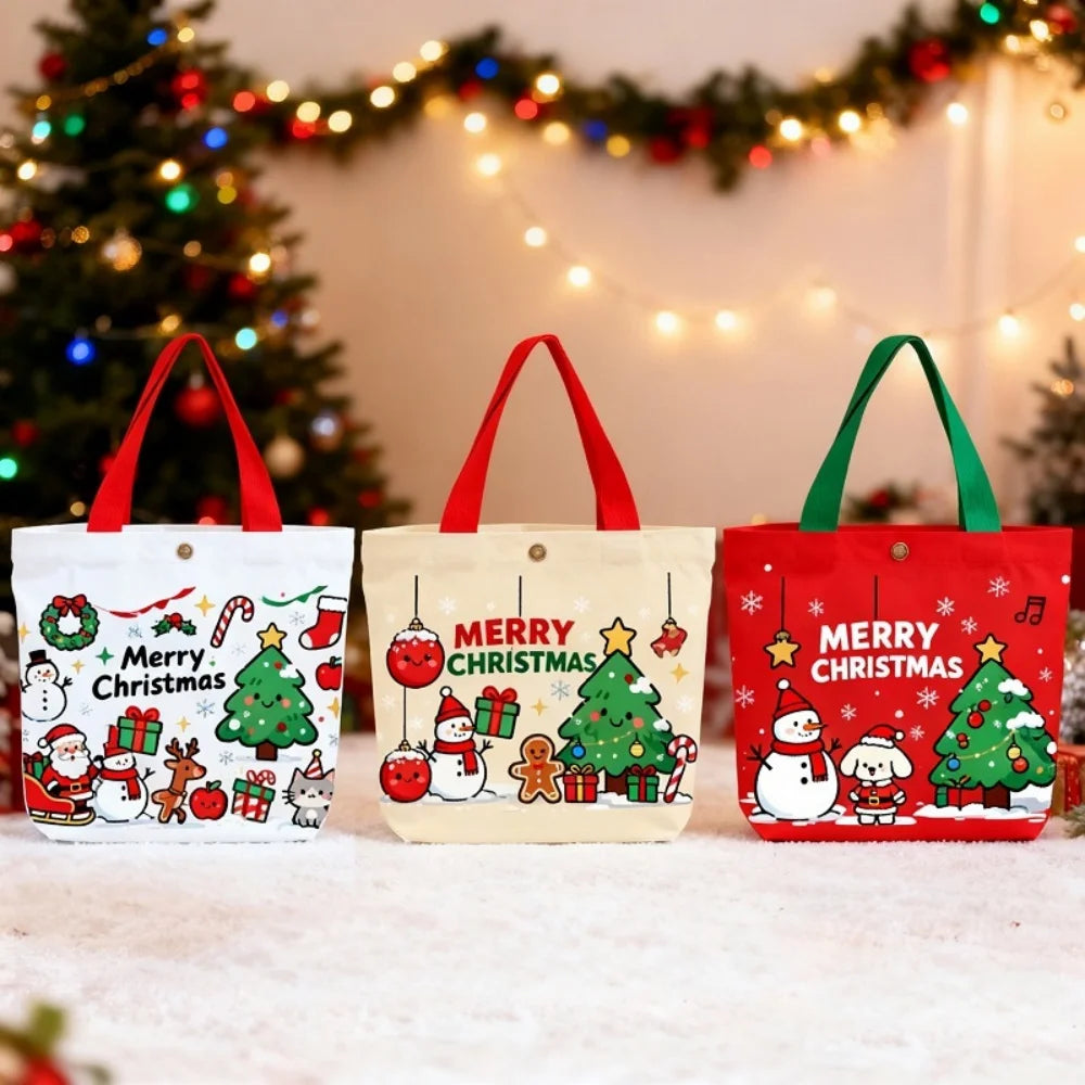 Christmas Canvas Tote Gift Bag – Santa Claus Holiday Design