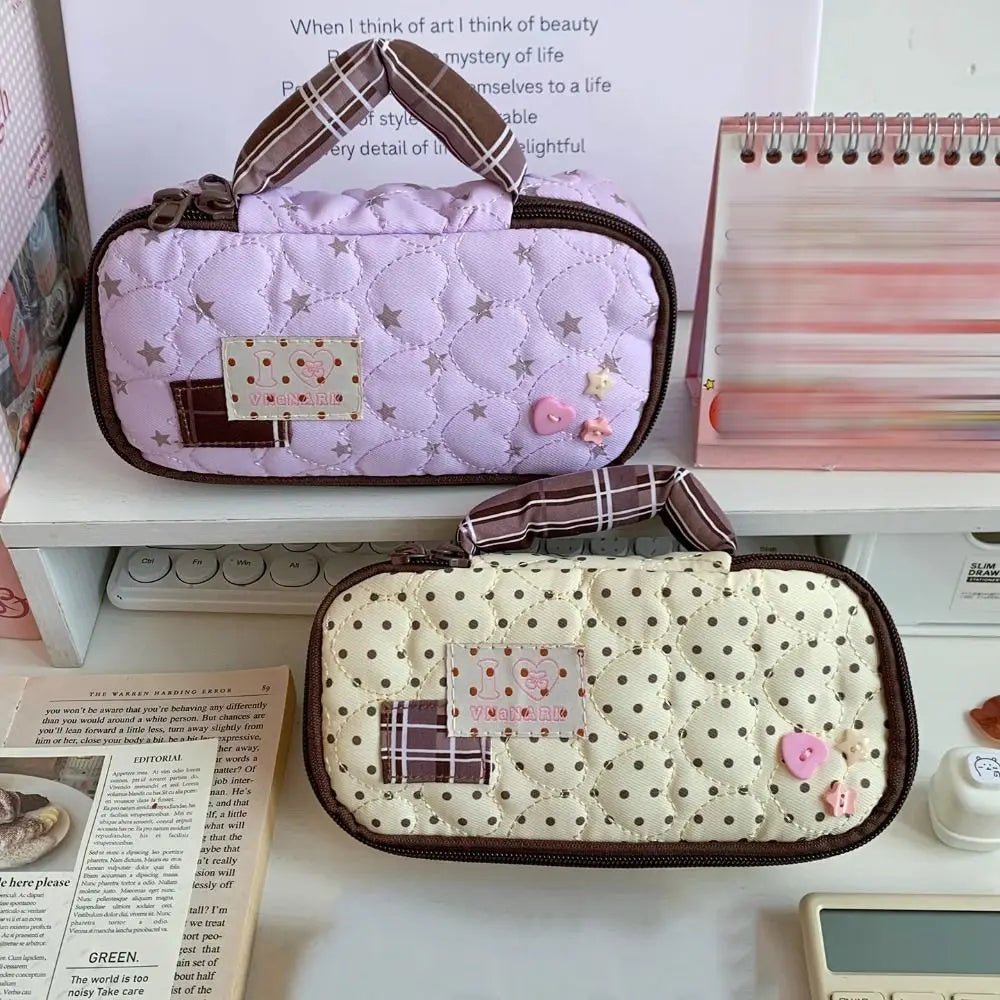 Polka Dot Pencil Case – Large Capacity Portable Pen Bag