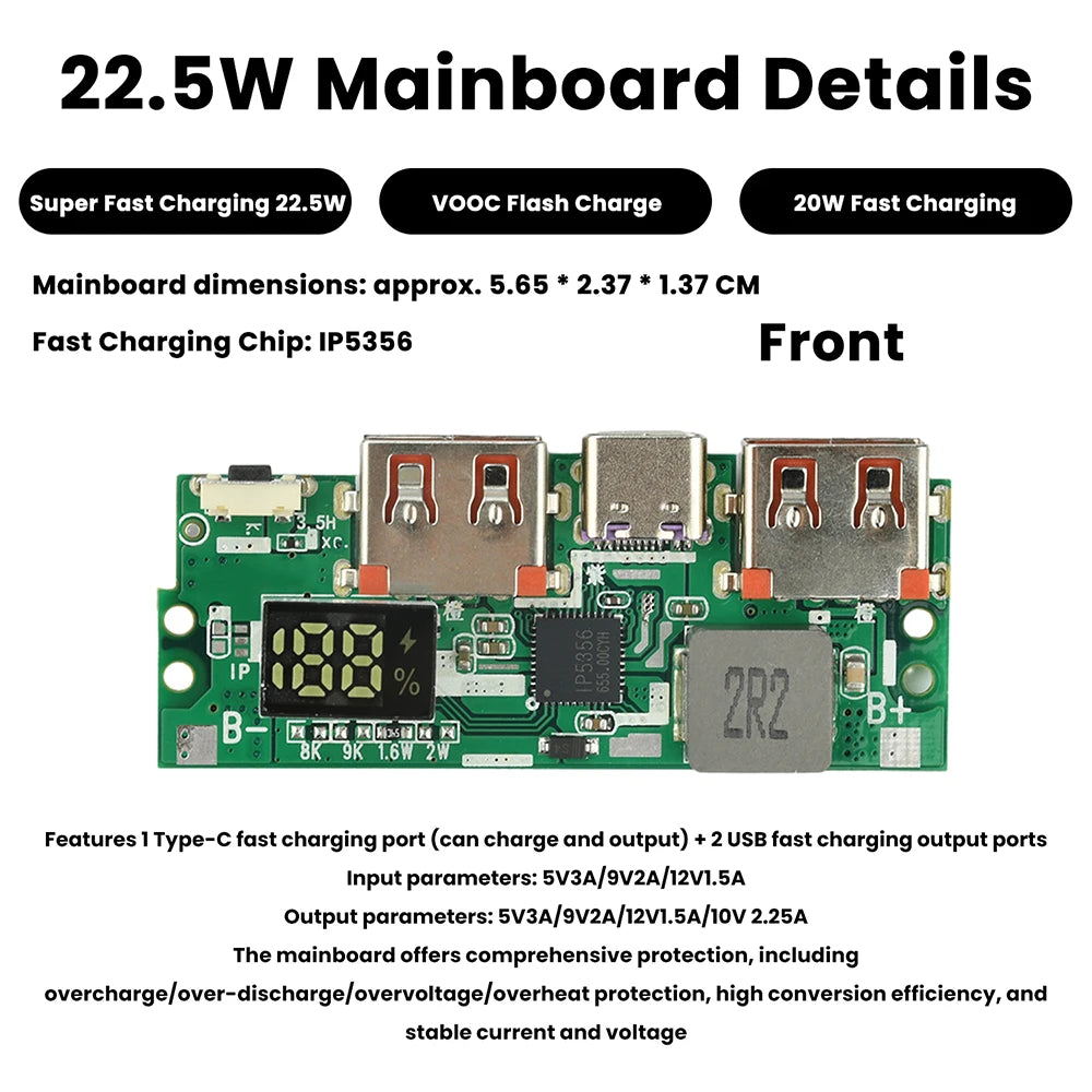 22.5W Fast Charging DIY Power Bank Case 20000mAh PD/QC/VOOC