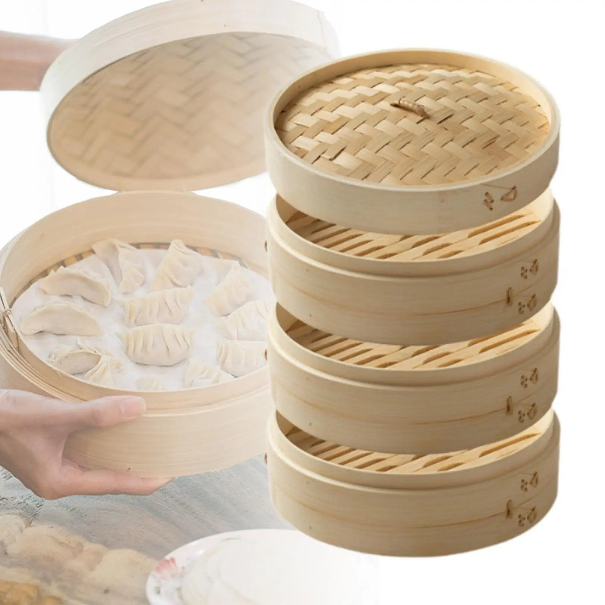 3-Tier Bamboo Steamer Basket – Dumplings, Dim Sum & Veggies