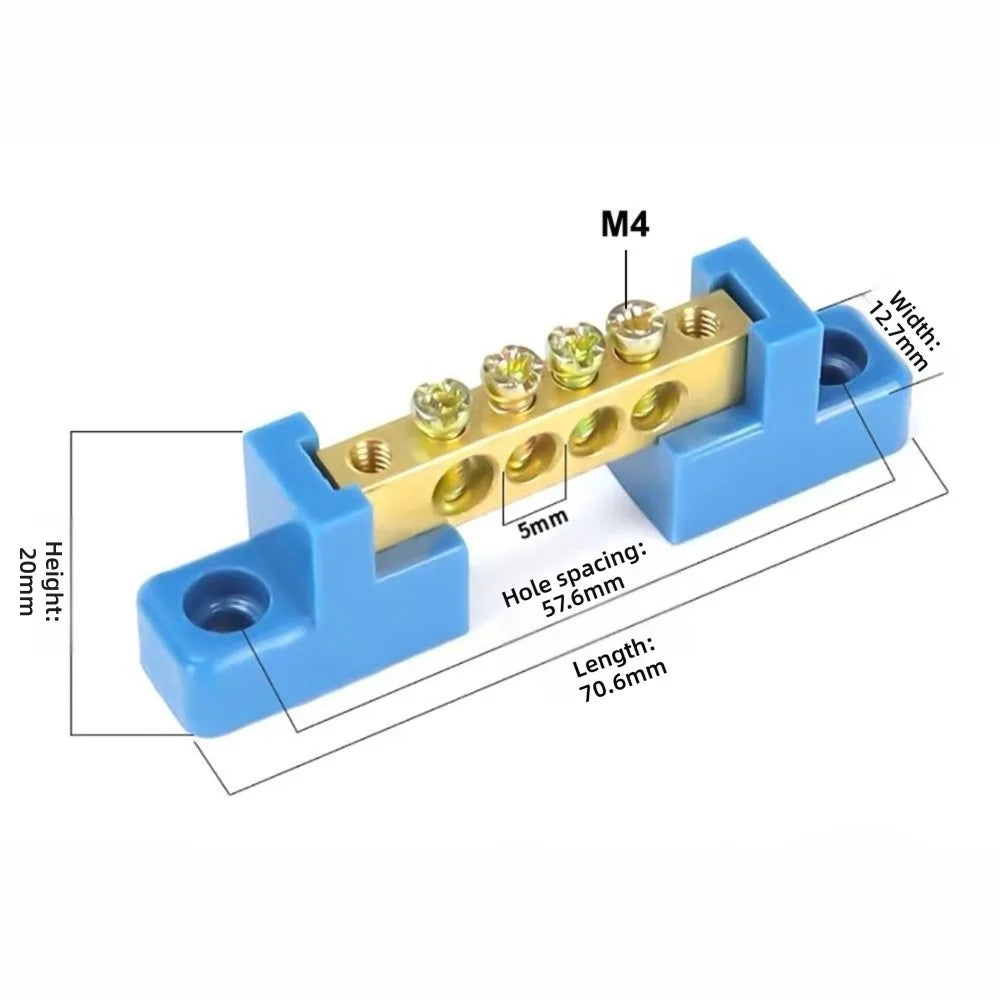 6x9mm Copper Ground Bar 4–12 Hole Insulated Terminal Block