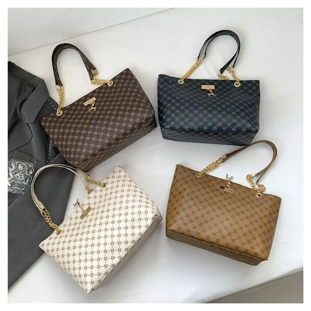 Women's PU Leather Tote Bag – Large Capacity Printed Shoulder Bag