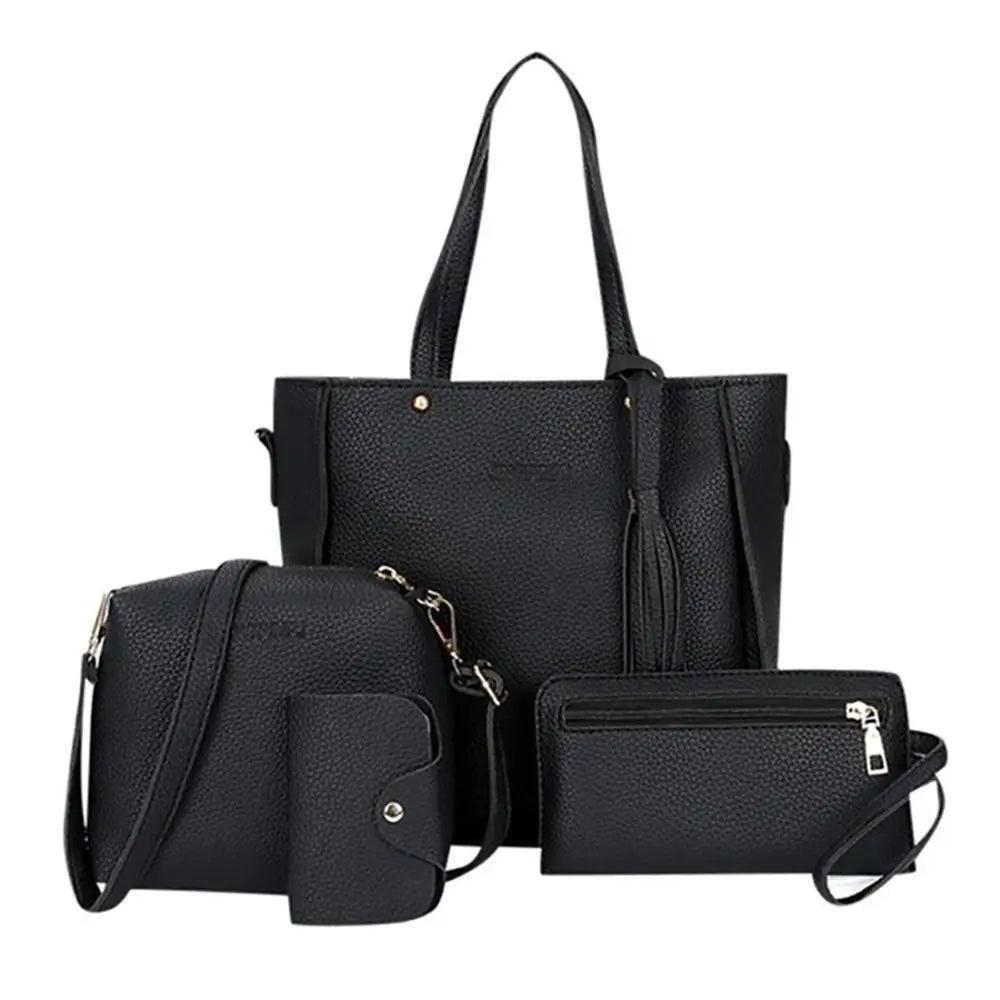 4-Piece PU Leather Bag Set – Handbag, Shoulder & Clutch Bag
