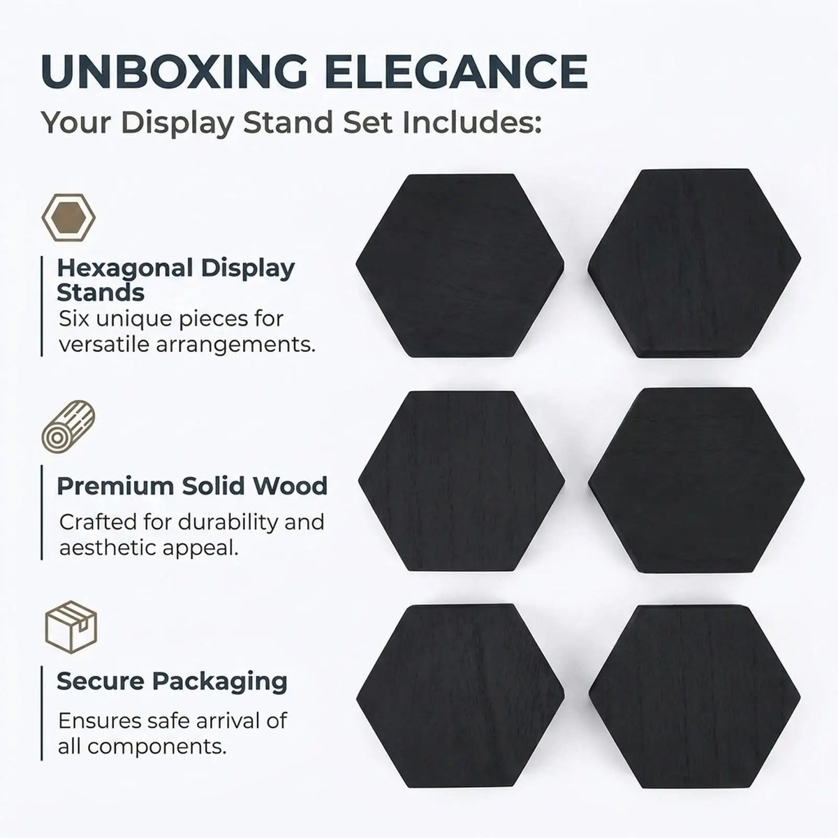 6-Piece Wooden Hexagon Display Risers – Jewelry & Buffet Stand