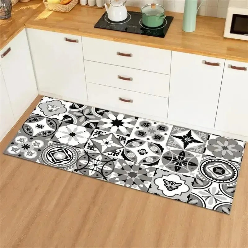 Waterproof Anti-Slip Kitchen Floor Mat – Floral Polyester Rug