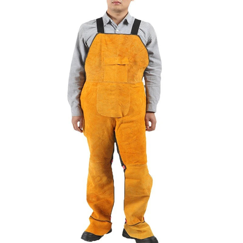 Cowhide Leather Welding Bib Jumpsuit – Fire & Heat Resistant