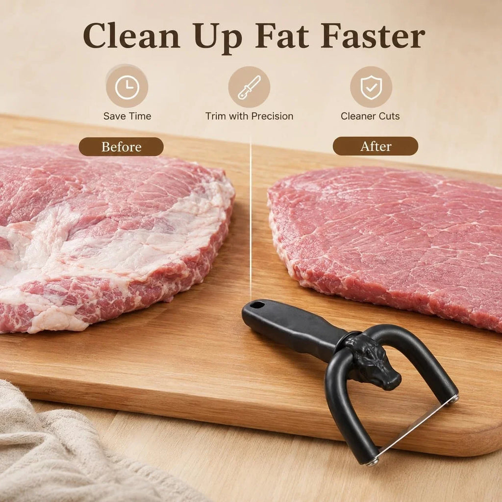 Handheld Manual Meat Slicer & Fat Trimmer – Curved Handle