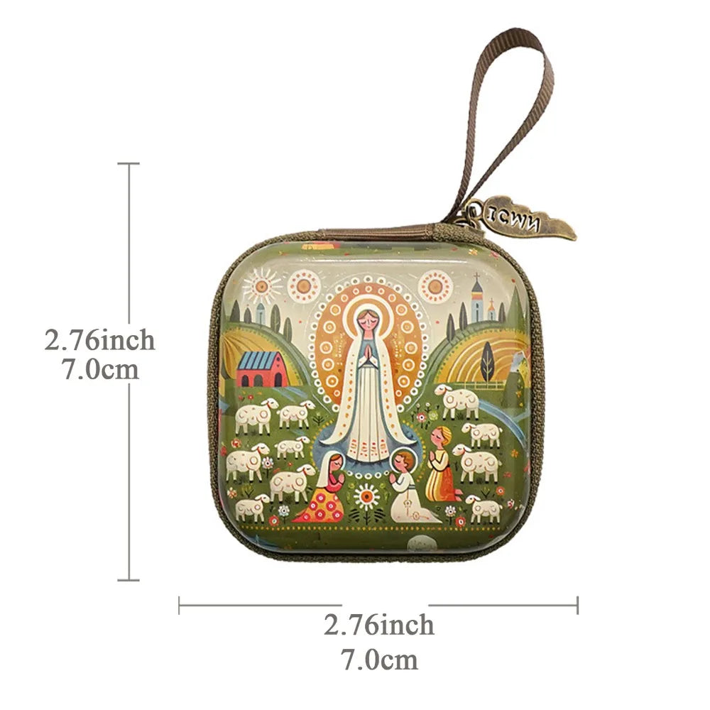 Virgin Mary Rosary Storage Bag – Zippered Prayer Pouch 7x7cm