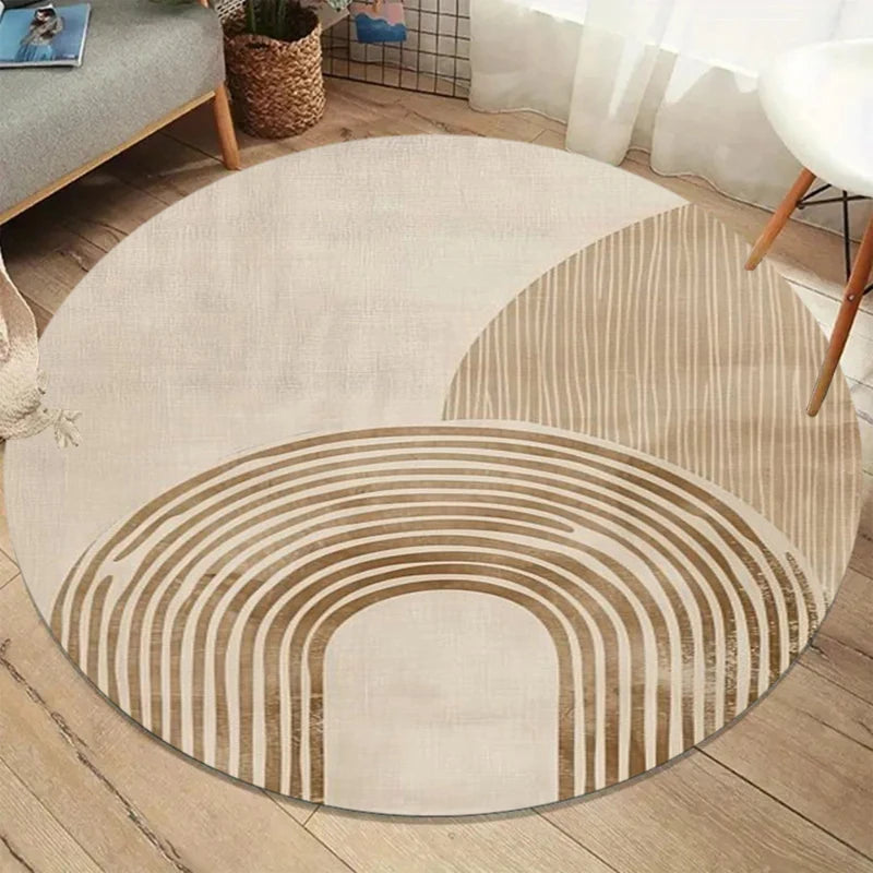 Wabi-Sabi Geometric Round Area Rug – Beige Non-Slip Floor Mat