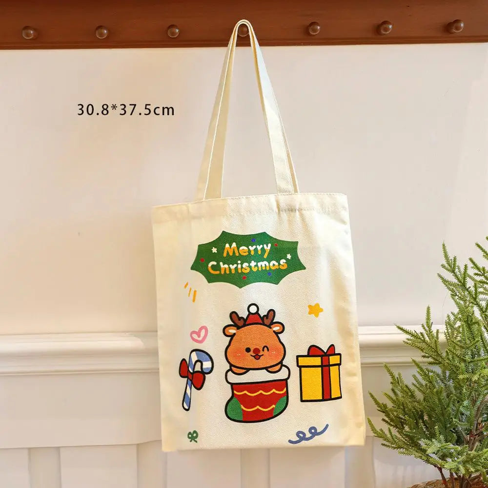 Canvas Christmas Santa Claus Tote Bag | Holiday Gift Bag