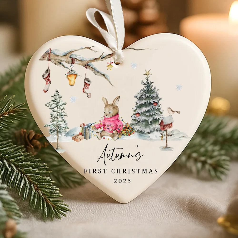Personalized Bunny Baby's First Christmas Ceramic Ornament