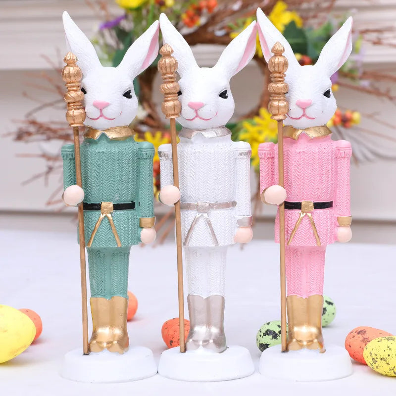 Resin Easter Bunny Statue with Scepter | Spring Tabletop Decor