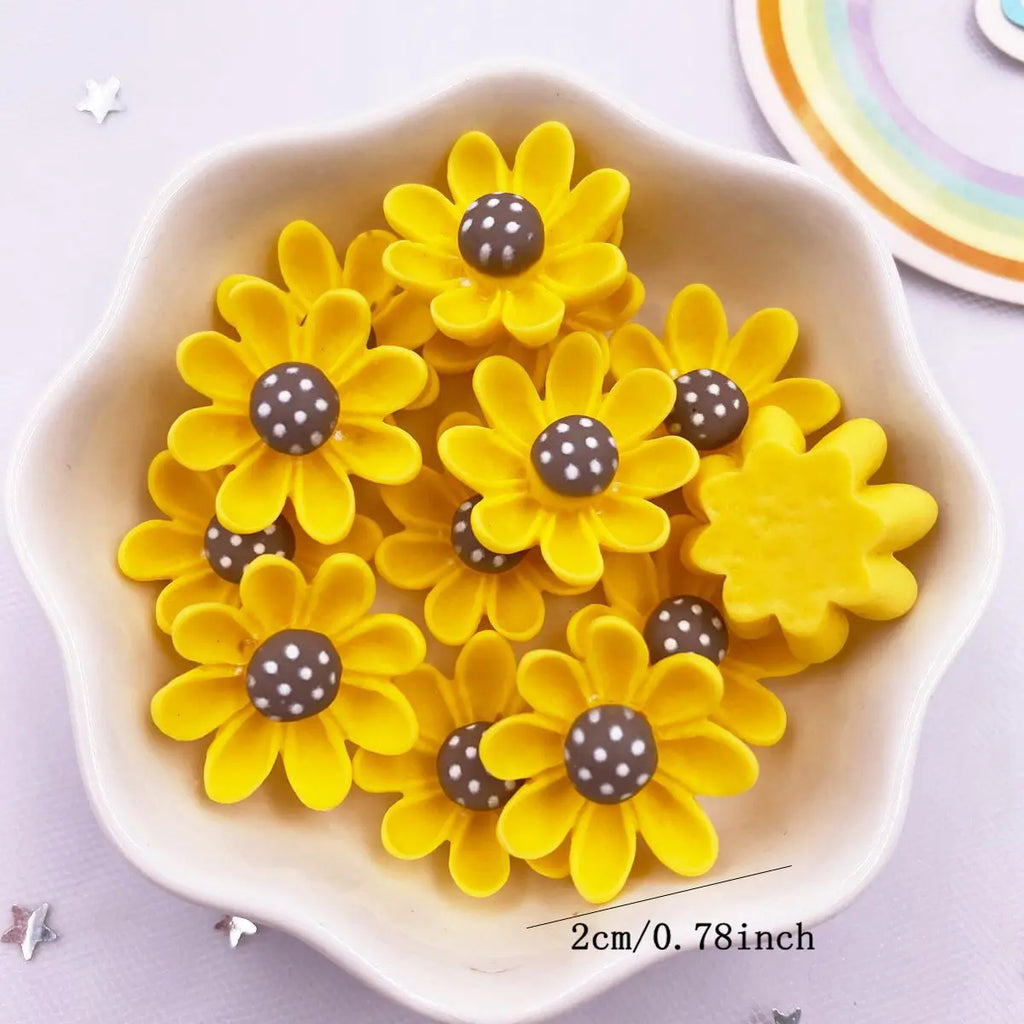 20mm Resin Yellow Flower Flatback Cabochons – 20PCS DIY Craft