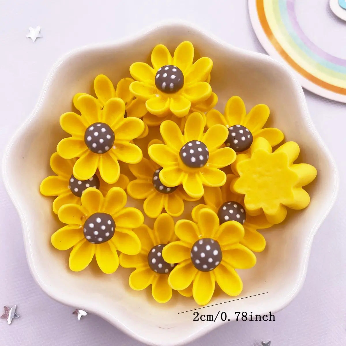 20mm Resin Yellow Flower Flatback Cabochons – 20PCS DIY Craft