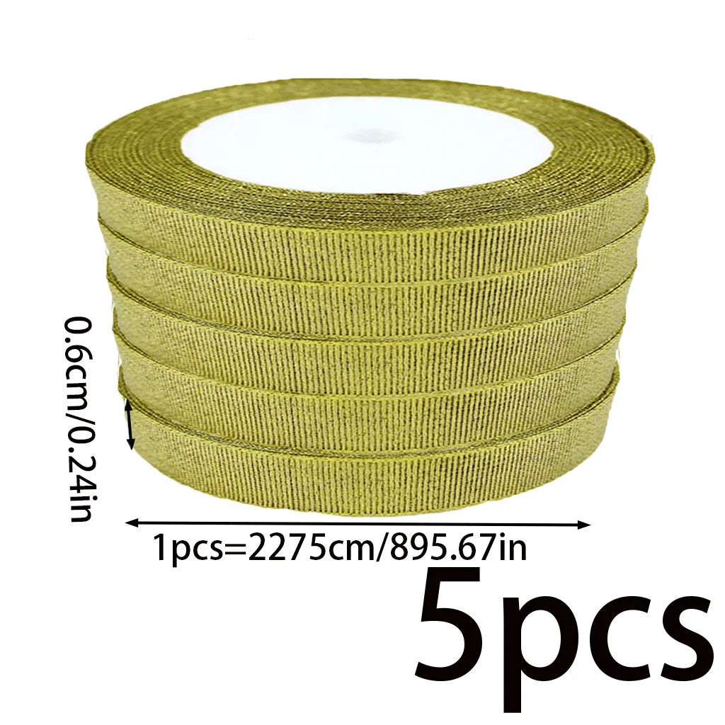 5-Pack 6mm Gold & Silver Polyester Ribbon – Christmas Wrap