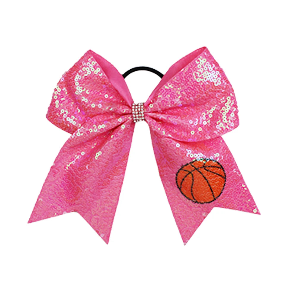 50-Pack 8" Glitter Pink Cheer Bow Ponytail Holders for Girls