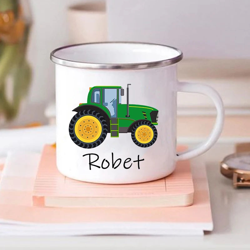 Personalized Kids Enamel Mug – Custom Car Name Birthday Gift