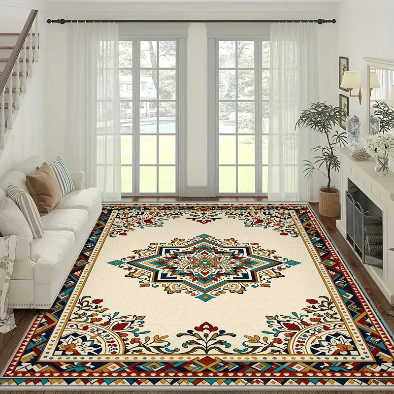 RAKKS Moroccan Crystal Velvet Rug | Boho Low-Pile Area Carpet