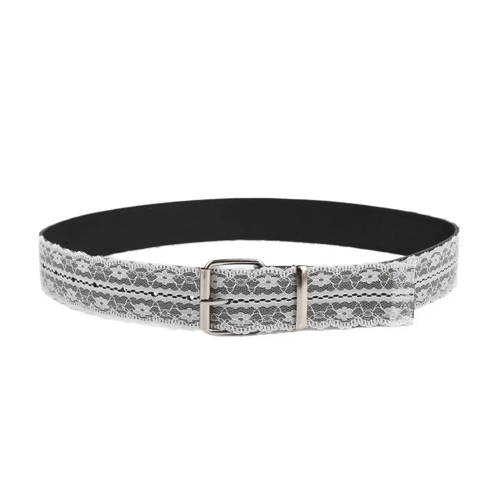 Women's White Lace Waist Belt – Floral PU Leather Strap