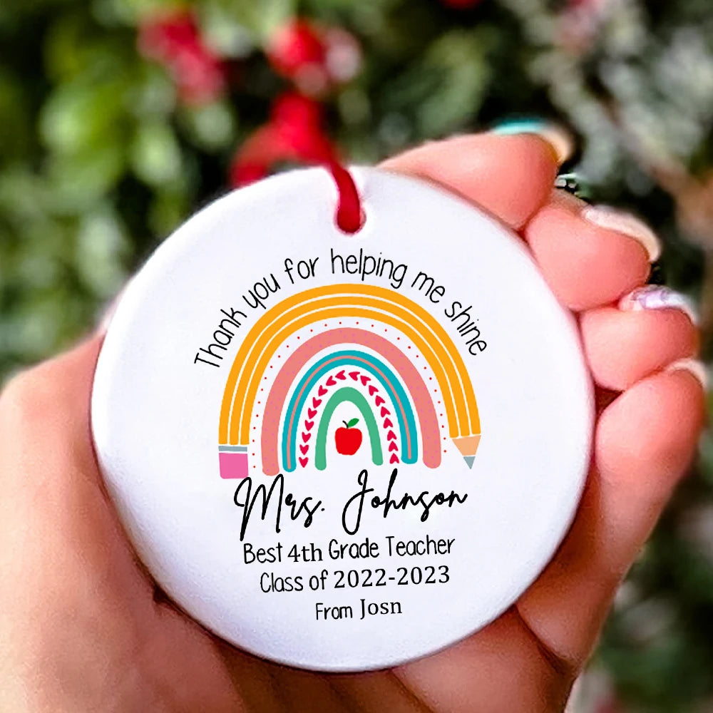 Personalised Rainbow Teacher Christmas Ornament – Custom Name