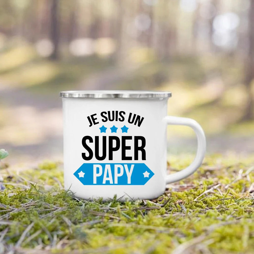 Super Papy Mamie Enamel Mug – Grandma & Grandpa Gift