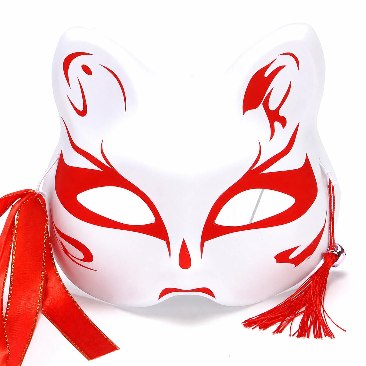 Japanese PVC Half-Face Masquerade Mask with Tassels & Bells