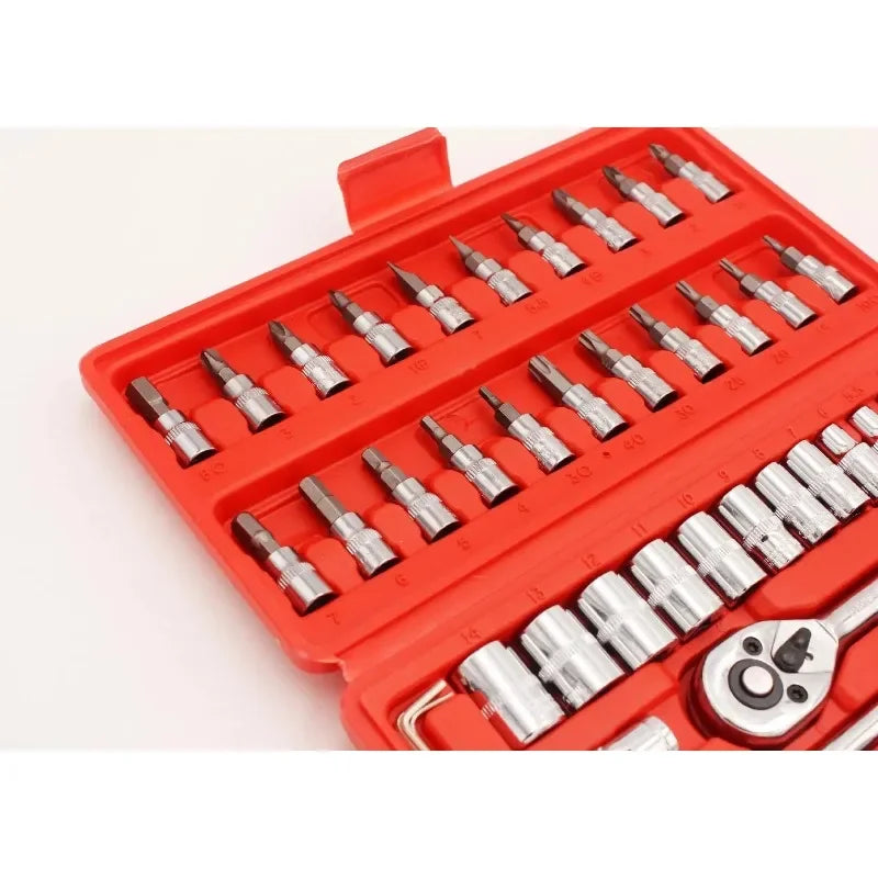 46-Piece 1/4" Socket Ratchet Wrench Set – Car Repair Kit