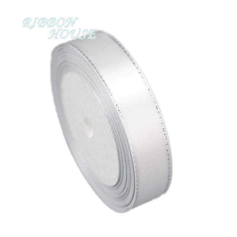 White Silver Edge Satin Ribbon 25 Yards – Gift & Craft
