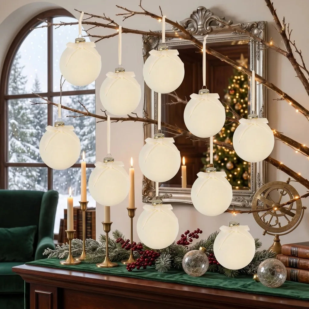 9-Piece Flocked Christmas Ball Ornament Set | Holiday Baubles