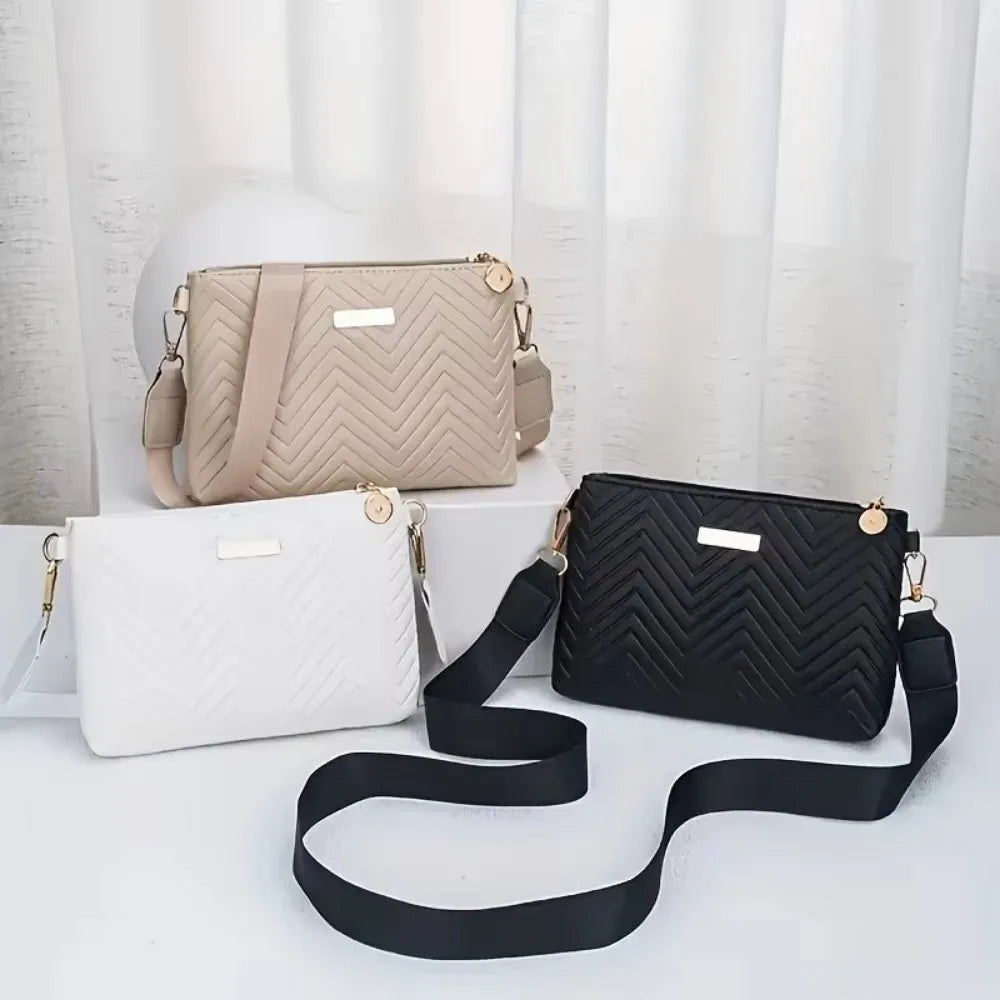 Quilted Women's Crossbody Bag – Wave Pattern PU Shoulder Purse