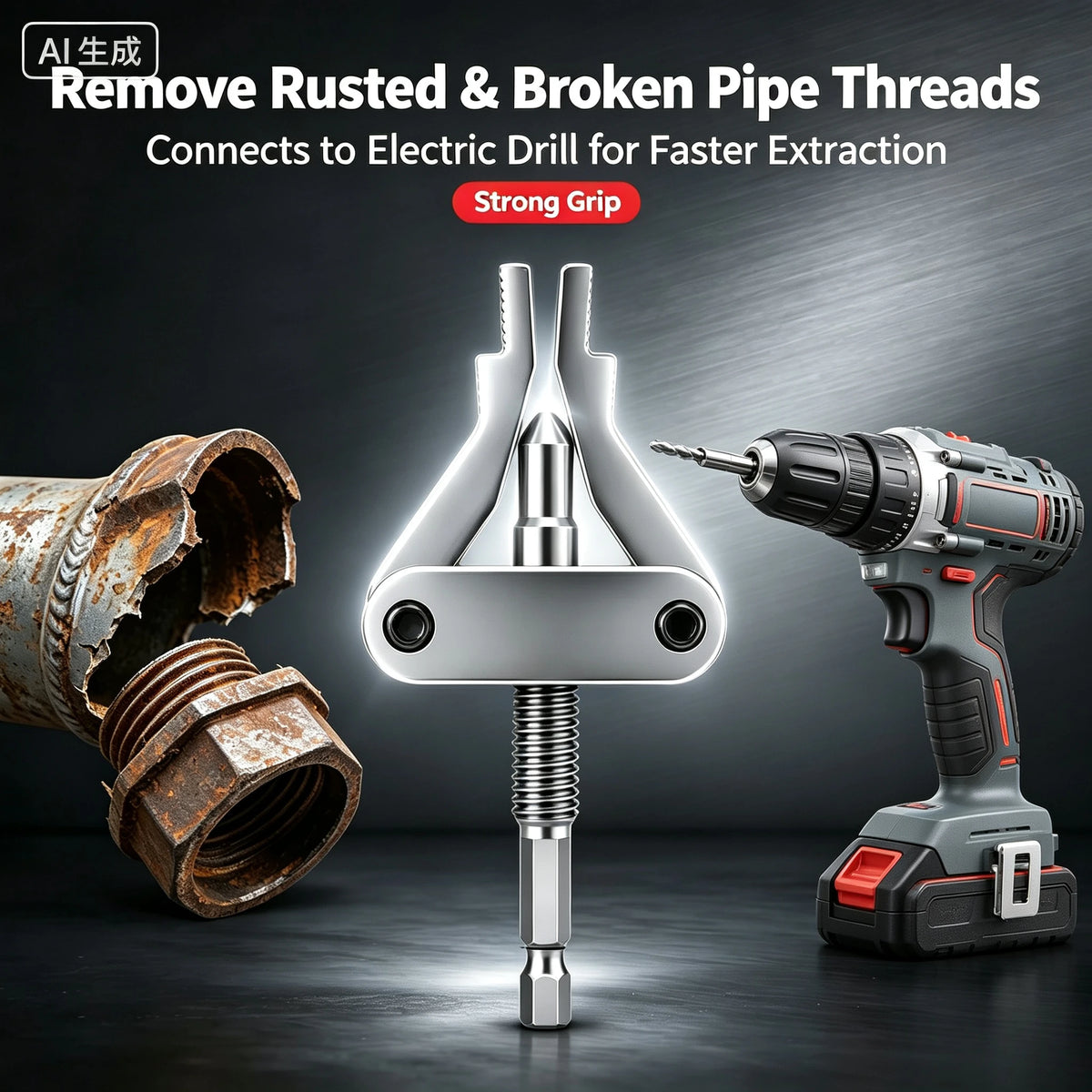 Broken Pipe Thread Extractor – Hex Shank Electric Drill Tool