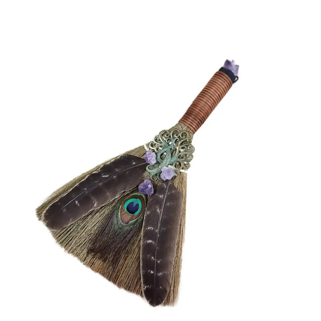 Wicca Witch Altar Broom – Amethyst & Feather Wall Hanging