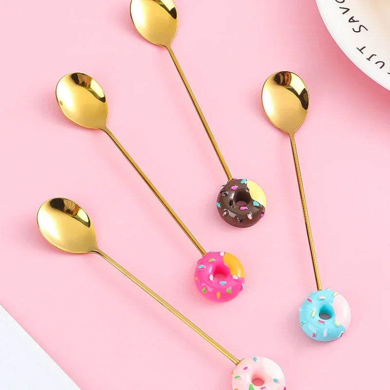Stainless Steel Donut Cartoon Dessert Spoon & Fork