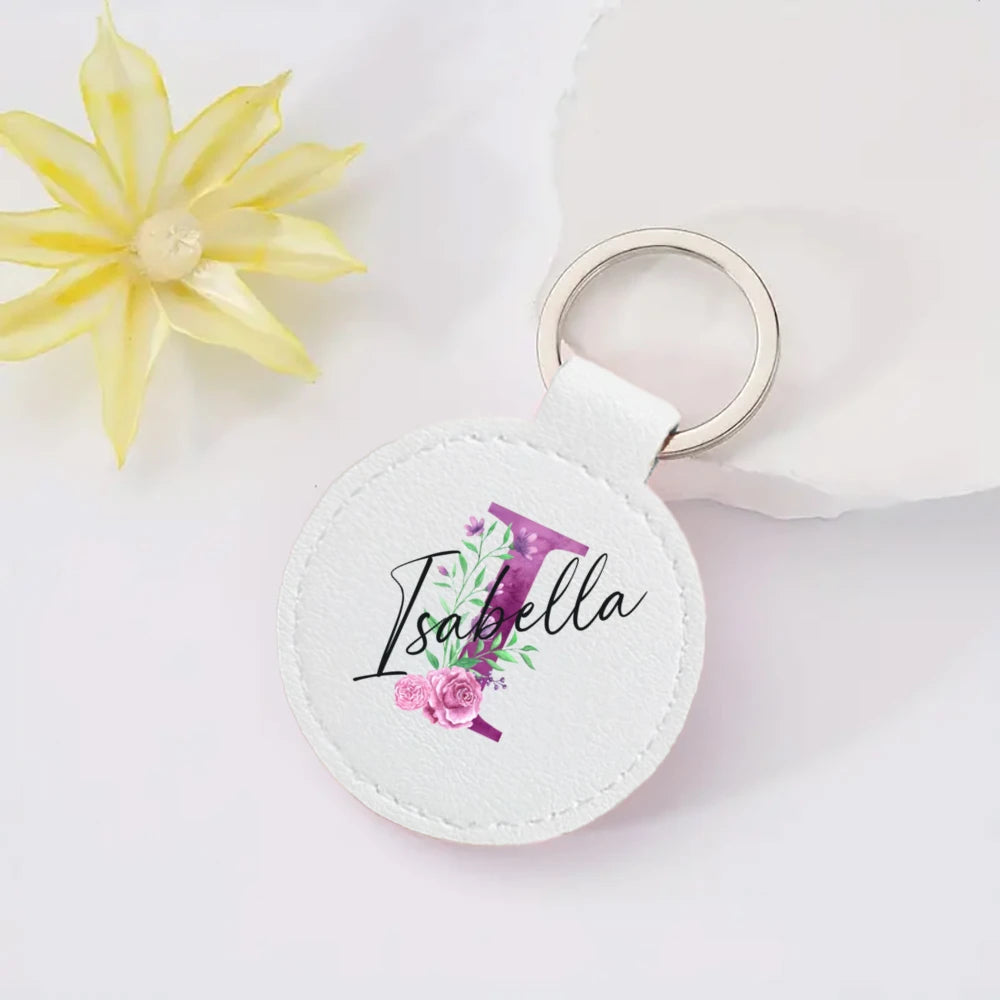 Personalized Name Letter Leather Keychain – Custom Gift