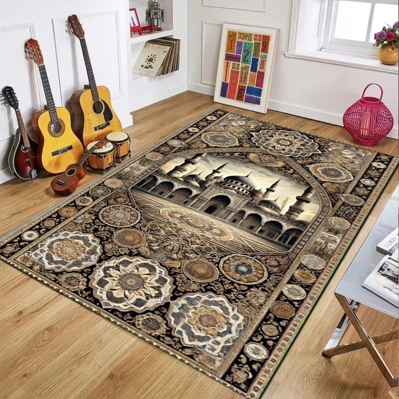 Vintage Islamic Mosque Prayer Rug – Non-Slip Ornate Area Rug