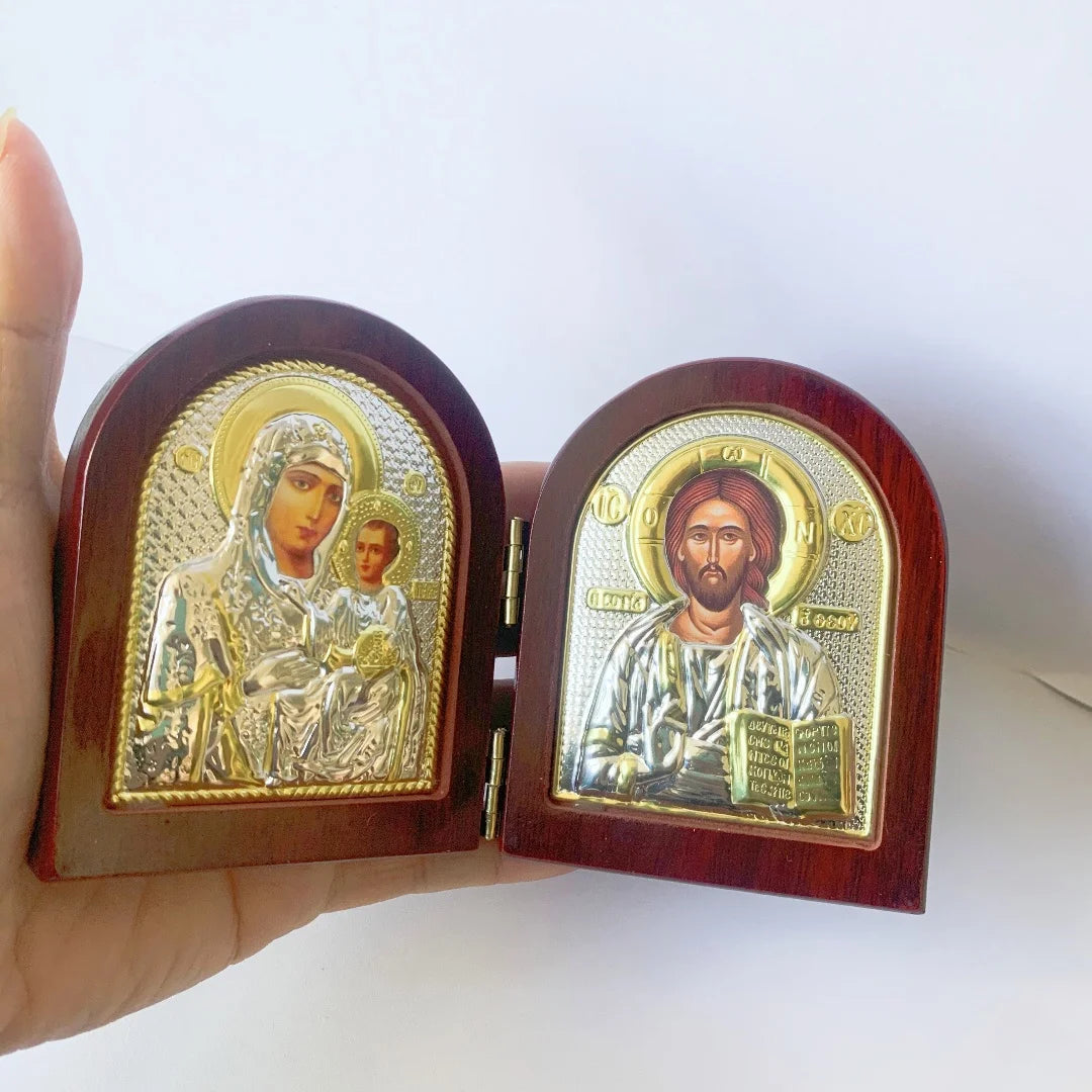 Jesus & Virgin Mary Wood Orthodox Icon | Religious Gift Decor