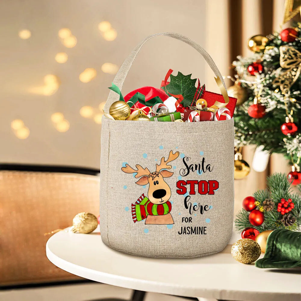 Kids Santa Please Stop Here Personalized Christmas Gift Sack