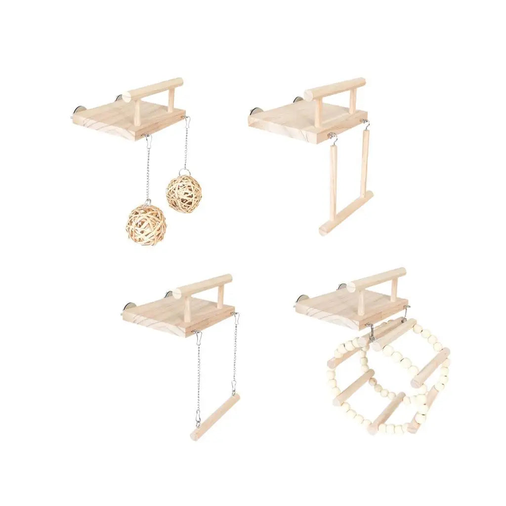 Wooden Bird Parrot Perch & Cage Hanging Stand Toy