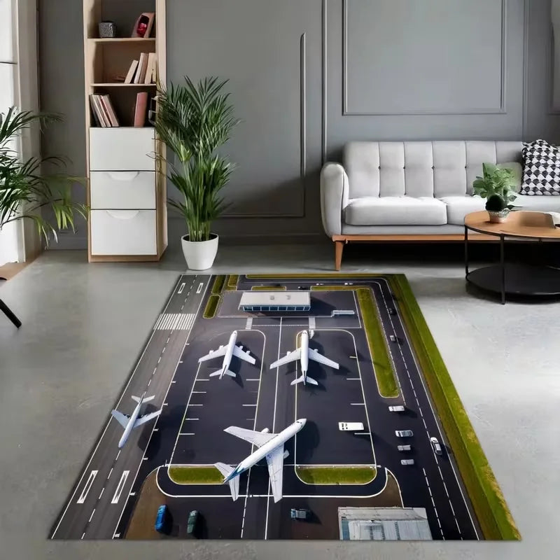 Airplane Pattern Non-Slip Floor Mat – Kids Room Area Rug