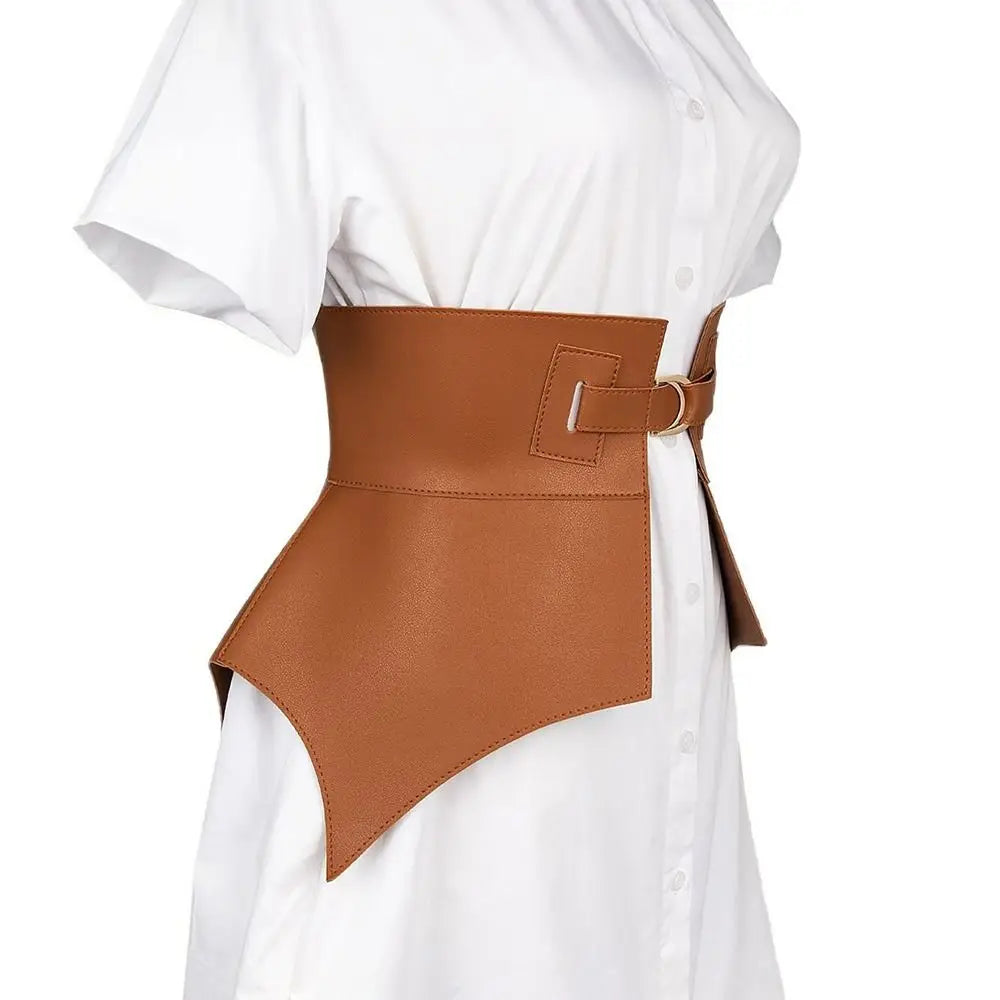 Women's Elastic Faux Leather Wide Corset Waist Belt Cummerbund