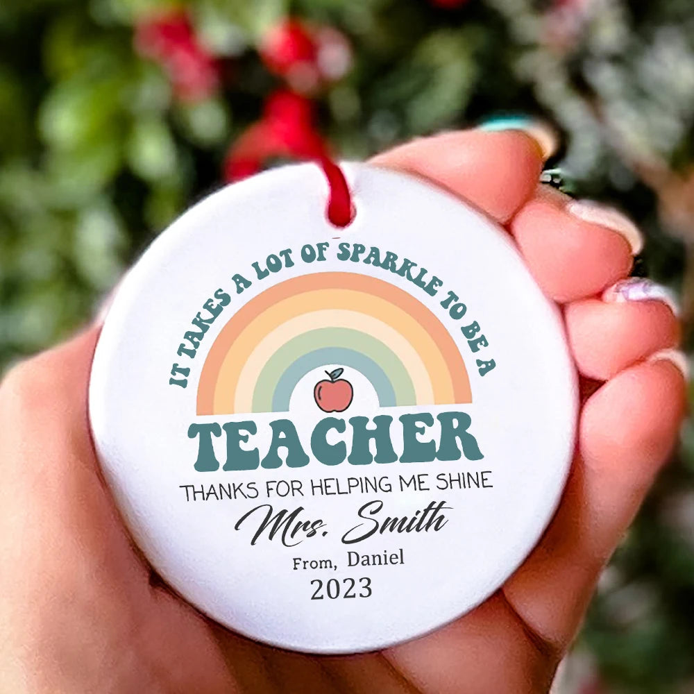 Personalised Rainbow Teacher Christmas Ornament – Custom Name