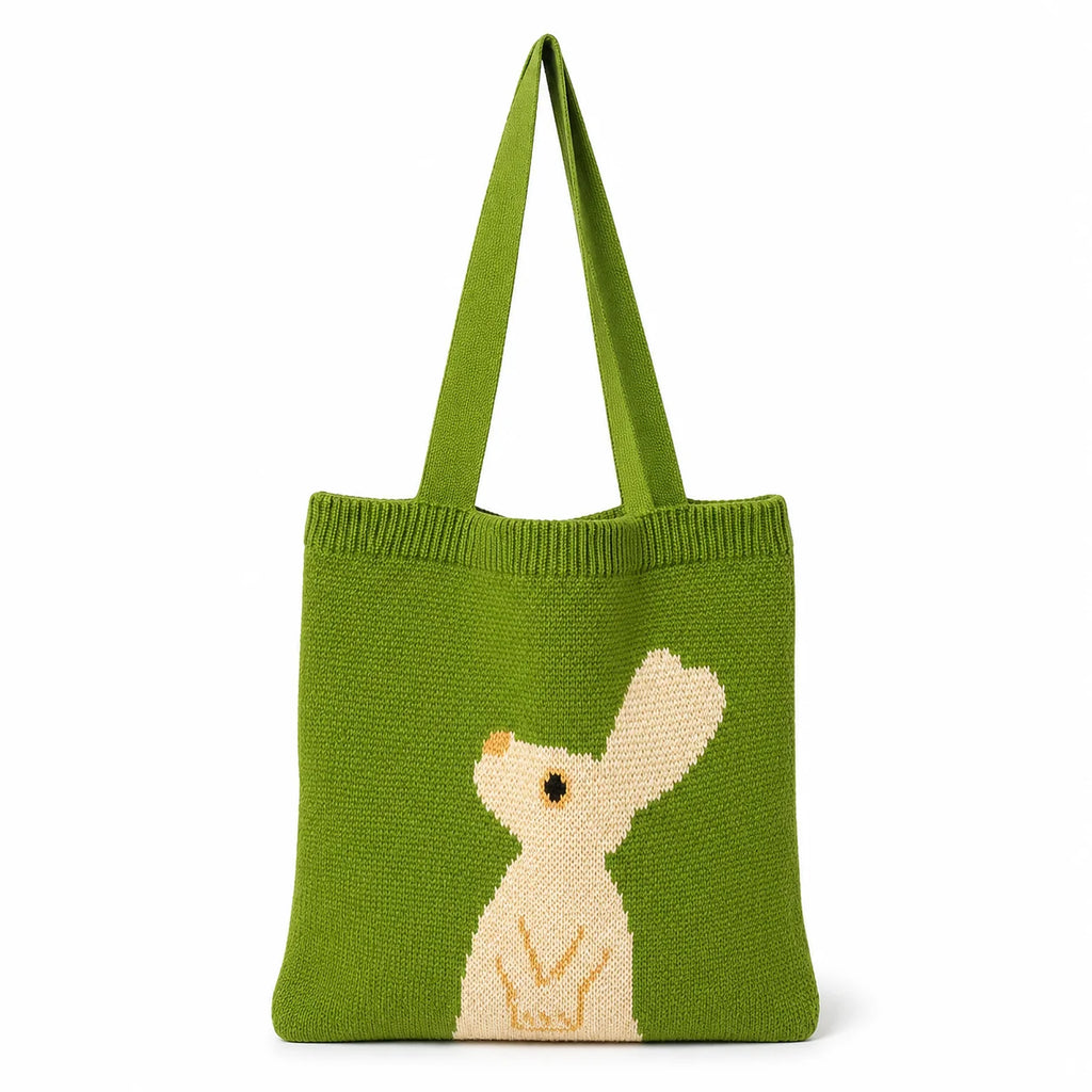 Cute Rabbit Knitted Tote Bag – Large Shoulder Handbag